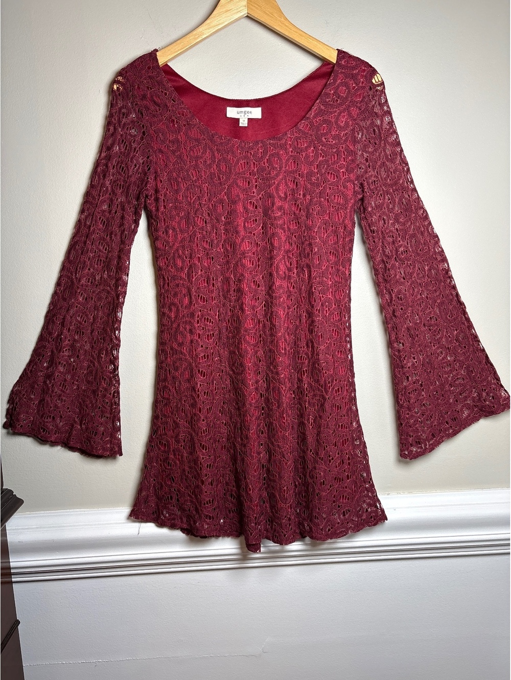 Umgee Burgundy Lace Mini Dress M